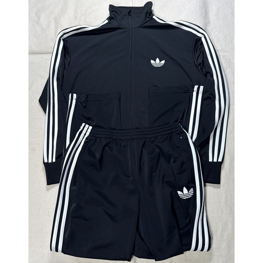 Vintage 90s Adidas Tracksuit Set Size L Black White Baggy Lined Trefoil